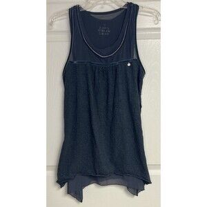 Superdry Tank Top Size M Blue Sleeveless Sheer Trim Cotton Blend Stretch Womens